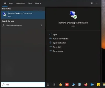 در منو windows کلمه rdp را سرچ کنید